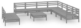 3083131 vidaXL Set mobilier de grădină, 10 piese, gri, lemn masiv de pin