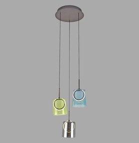 Lustra cu 3 pendule LED, inaltime reglabila, sticla, multicolor, Zula