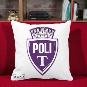 Perna Personalizata Poli Timisoara Fotbal, 40x40 cm, Alba Mata, Husa Detasabila, Perna Inclusa, BEKZ®