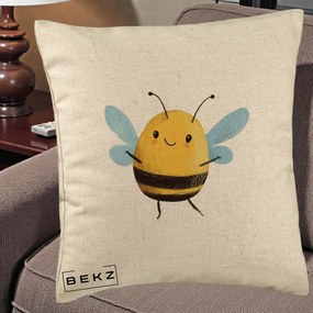 Perna Decorativa Buburuza pe Trifoi cu Patru Foi, 40x40 cm, Bej, Husa Detasabila, Perna Inclusa, BEKZ®