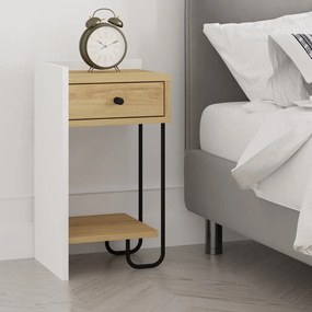 Noptieră albă/în culoare naturală cu rafturi cu aspect de lemn de stejar Mercure – Marckeric