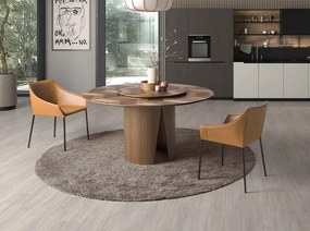Masa rotunda cu blat central pivotant design LUX Walnut 150cm