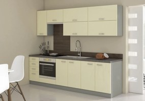 Bucătărie Kelyn 260 cm (Gri+ Crem lucios). 1018274