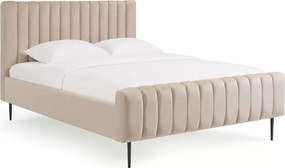 Pat tapițat Livani 160x200 - catifea bej Velluto 2 / picioare negre