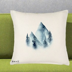 Perna Decorativa Munti Inzapeziti Acuarela Indigo, 40x40 cm, Crem Reliefat, Husa Detasabila, Perna Inclusa, BEKZ®