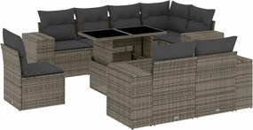 vidaXL Set canapele de grădină, 9 piese, cu perne, gri, poliratan