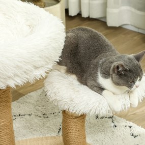 PawHut Turn pentru pisici, 61,5 cm, cu pat pentru pisici, turn pentru zgâriat, platformă de sărituri, minge de jucărie, pentru pisici de până la 5 kg, Alb | Aosom Romania