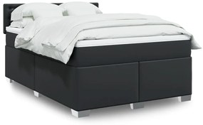 vidaXL Pat box spring cu saltea, negru, 140x190 cm, piele ecologică