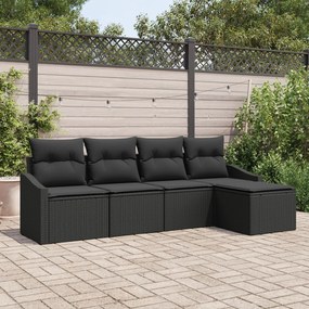 vidaXL Set de canapea de grădină 5 piese cu perne Negru Poliratan