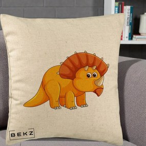 Perna Decorativa Triceratops Portocaliu, 40x40 cm, Bej, Husa Detasabila, Perna Inclusa, BEKZ®