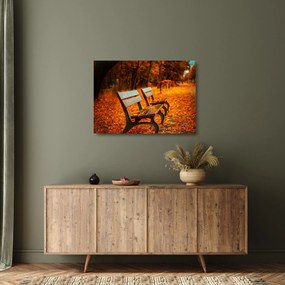 Tablou pe sticlă cu banca toamna (70x50 cm)