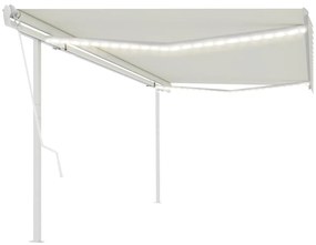 vidaXL Copertină automată cu senzor vânt &amp; LED, crem, 5x3 m