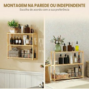 HOMCOM Etajeră de Baie cu 3 Rafturi Reglabile pe 5 Nivele, Dulap de Depozitare din Bambus, 60x15x50 cm, Lemn Natural | Aosom Romania