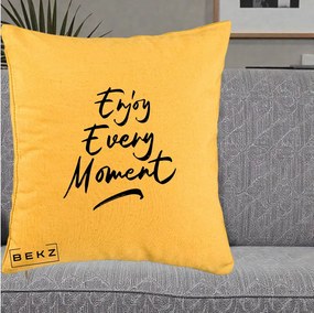 Perna Decorativa Enjoy Every Moment, 40x40 cm, Galben, Husa Detasabila, Perna Inclusa, BEKZ®