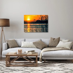 Tablou pe sticlă - Apus de soare la lac (70x50 cm)