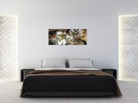 Tablou - Flori de orhidee pe fundal de marmură (120x50 cm)