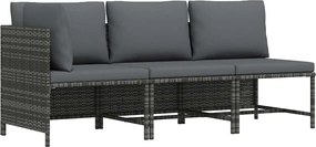 vidaXL Set mobilier de grădină cu perne, 3 piese, gri, poliratan