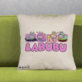 Perna Personalizata Labubu Sleeping Quad, 40x40 cm, Bej Canapea, Husa Detasabila, Perna Inclusa, BEKZ®