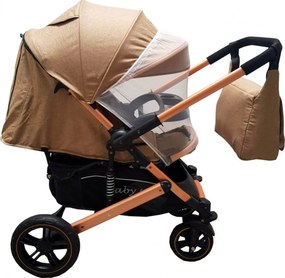 Carucior nou nascuti 2 in 1 BABY CARE™ PRO 512, Cu geanta bebe inclusa, Suspensii, Cadru aluminiu Gold, Maner reversibil, Spatar reglabil in 5