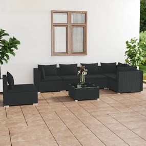 3102328 vidaXL Set mobilier de grădină cu perne, 7 piese, negru, poliratan
