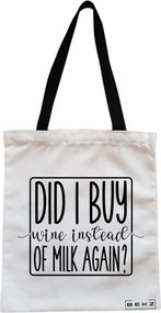 Sacosa de Panza pentru Cumparaturi, Geanta Tote, model Did I buy wine instead of milk again?, Cu fermoar, 38x34.5 cm, Alba, BEKZ®