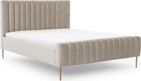 Pat matrimonial Nicole 160x200 cu picioare aurii - catifea bej Velluto 2