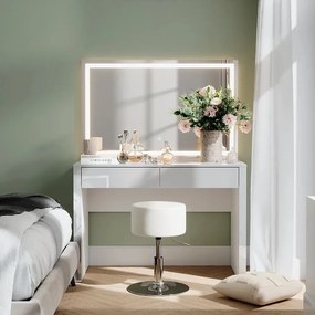 SEA813 - Set Masa toaleta, 110 cm, moderna cosmetica machiaj oglinda cu LED, masuta vanity cu sau fără Scaun - Alb Lucios