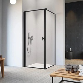 Cabina de dus dreptunghiulara cu usa batanta Radaway Nes KDJ I Frame 80x75 cm finisaj negru mat-transparent stanga