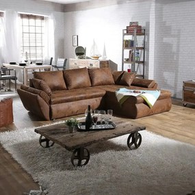 Colțar extensibil dumonde cu ladă de depozitare si sezut confortabil din spuma high-density, Loana Madagaskar Brown 270x185 cm