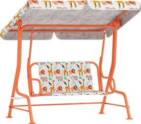 AIYAPLAY Leagăn pentru Copii cu 2 Locuri, Acoperiș Reglabil și Curele de Siguranță, Leagăn pentru Grădină și Interior din Oțel și Material Oxford, Max 60 kg, 112x75x120 cm, Portocaliu | Aosom Romania