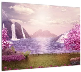 Tablou cu pomi roz cu lac (70x50 cm), în 40 de alte dimensiuni noi