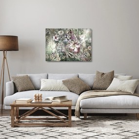 Tablou pe sticlă - Flori pe roata de lemn (70x50 cm)