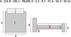 Pat tapitat Culoare Gri / Stejar, ALESSIA 90x200