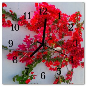 Ceas de perete din sticla pătrat Flori flori roșii