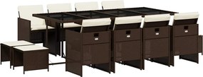 vidaXL Set mobilier de grădină, 13 piese, maro, cu perne, poliratan