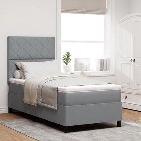 vidaXL Pat cu arcuri și saltea gri deschis 90x200 cm din țesătură