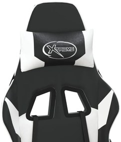 Scaun de gaming cu suport picioare, negru alb, piele ecologica 1, Alb si negru, Cu suport de picioare