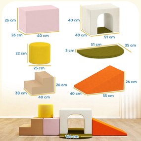 AIYAPLAY Set 8 Construcții Moi pentru Copii 0-3 Ani de Interior, din Catifea și Spumă PU Portocaliu | Aosom Romania