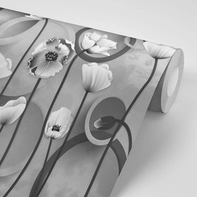 Tapet autoadeziv maci în alb-negru pe fundal abstract