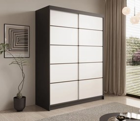 Dulap cu usi glisante, 150x58x200 cm, Calma 150, ADRK Furniture (Culoare: Alb / Negru)