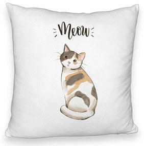 Perna Decorativa Fluffy, Model Meow, 40x40 cm, Alba, Husa Detasabila, Burduf