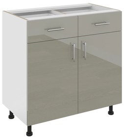 Corp Baza Karo, 2 Sertare, 2 Usi, Gri Lucios/Alb, MDF, 80 x 50 x 80 cm