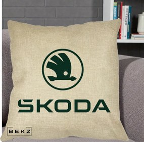 Perna Personalizata cu emblema Skoda, 40x40 cm, Crem, Husa Detasabila, Perna Inclusa, BEKZ®