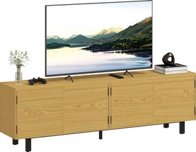 HOMCOM Comodă TV 180 cm, pentru televizoare de 208,3 cm, cu 4 uși cu deschidere prin apăsare 180x35x55,5cm lemn natural | Aosom Romania