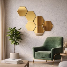 Panouri decorative oglinzi hexagonale, cu finisaj reflectorizant Auriu