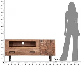 Comoda TV maro din lemn de acacia si metal, 145 x 40 x 62 cm, Mumbai Mauro Ferreti