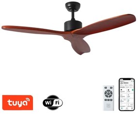 ZEVENTI - Ventilator de tavan CUENCA Wi-Fi Tuya negru/stejar + telecomandă