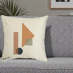 Perna Decorativa Geometric Bauhaus Triunghi, 40x40 cm, Ecru, Husa Detasabila, Perna Inclusa, BEKZ®