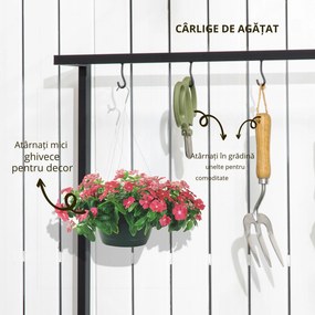 Outsunny Suport de Flori 3 Nivele Lemn de Brad și Metal cu Cârlige pentru Interior Exterior 80x36x174 cm | Aosom Romania