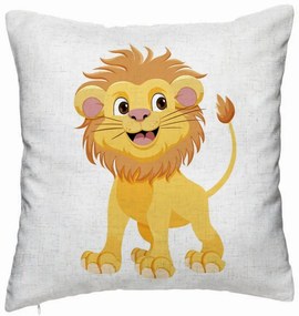 Perna Decorativa, Model copii Little Lion, 40x40 cm, Alb Murdar, Husa Detasabila, Burduf